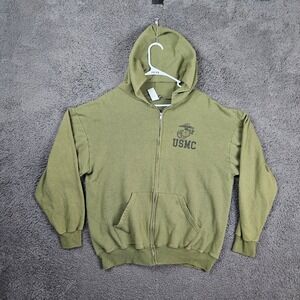 USMC Zip Up Hoodie Sweatshirt Green Mens Size Large Repel Tech